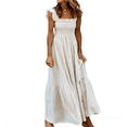 thumbnail image 1 of Women's Retro Pleated Suspender Ruffled Maxi Dress, 1 of 9