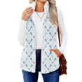 thumbnail image 1 of Women's Retro Printed Fashionable Warm Fleece Cardigan Vest Coat, Open Front Sleeveless Jacket for Unique Layering and Stylish Comfort,Blue,L, 1 of 6