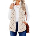 thumbnail image 1 of Women's Retro Printed Fashionable Warm Fleece Cardigan Vest Coat, Open Front Sleeveless Jacket for Unique Layering and Stylish Comfort,Khaki,L, 1 of 6