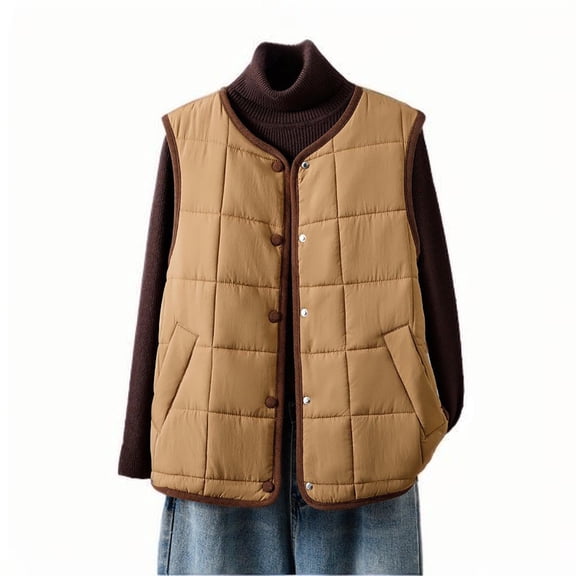 Women's Retro Quilted Puffer Vest - Lightweight Sleeveless Button/Zip Winter Waistcoat, Loose Boyfriend-Style Diamond Texture Outerwear with Pockets