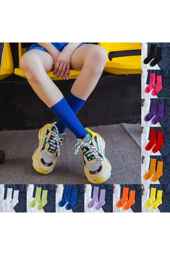 Women's Retro Rolled Cuff Slouch Socks - Double Needle Solid Color Ribbed Crew Socks, Japanese Style Casual Cotton Ankle Socks Yellow