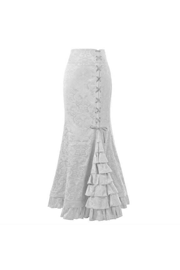 Women's Retro Ruffle Fishtail Maxi Skirt - Vintage Bodycon Design - Polyester Fabric - S-XXL Sizes