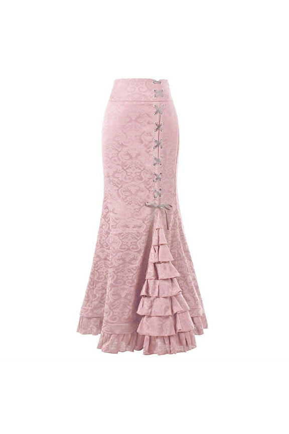 Women's Retro Ruffle Fishtail Maxi Skirt - Vintage Bodycon Design - Polyester Fabric - S-XXL Sizes