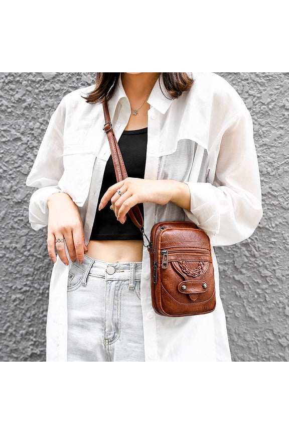 Women’s Retro Shoulder Bag | Washed Leather Mini Crossbody Purse | Multi-Compartment Cell Phone & Coin Holder | Large Capacity Satchel | Adjustable Strap | 7.5x5.1x1.6 in | Lightweight for Shopping