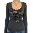thumbnail image 1 of Women´s Retro Skinny T-shirt Long Sleeve Letter Pattern Print Tops Streetwear, 1 of 7