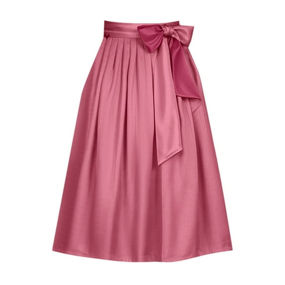 Women's Retro Skirt With Bow Tie Waistband Adjustable Wrap Solid Color Comfortable Skirt For Festival Party And Casual Wear,Hot Pink,M