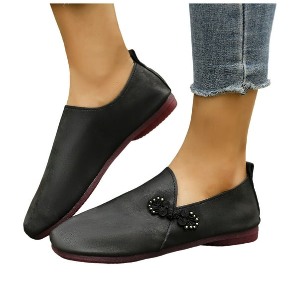 Women's Retro Slip on Flats Wide Feet Ethnic Dress Mary Janes Fall Suede Casual Beach Walking Shoes