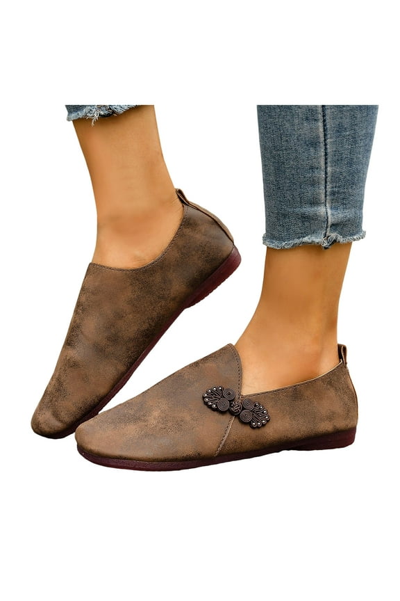 Women's Retro Slip on Flats Wide Feet Ethnic Dress Mary Janes Fall Suede Casual Beach Walking Shoes