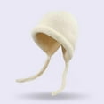 thumbnail image 1 of Women's Retro Slouchy Knit Beanie, Ribbed Brim Roll-Up Hat, Face Slimming Warm Ear Flap Cap, Soft Stretchable Winter Hat, Oversized Comfort Fit, Casual Daily Wear - Beige, 1 of 7