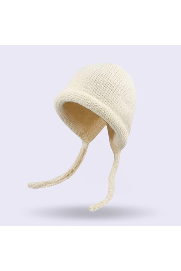 Women's Retro Slouchy Knit Beanie, Ribbed Brim Roll-Up Hat, Face Slimming Warm Ear Flap Cap, Soft Stretchable Winter Hat, Oversized Comfort Fit, Casual Daily Wear - Beige
