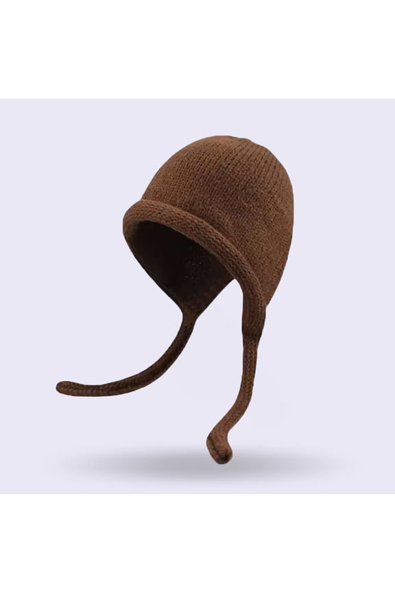 Women's Retro Slouchy Knit Beanie, Ribbed Brim Roll-Up Hat, Face Slimming Warm Ear Flap Cap, Soft Stretchable Winter Hat, Oversized Comfort Fit, Casual Daily Wear - Coffee