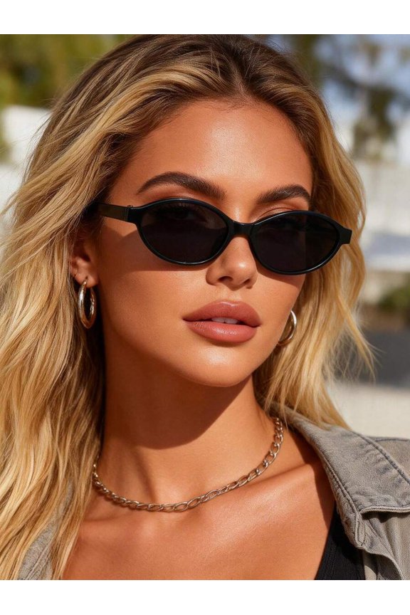 Women's Retro Small Oval Multi-Color Minimalist Fashion Glasses, Versatile for Travel, Beach, Bar, Outings, Summer Vacation & Casual Wear