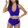 thumbnail image 1 of Women's Retro Solid Color Bikini Set with Straps and Triangle Briefs for Conservative and Stylish Swimwear Swimsuit Sale 9.99 Women, 1 of 5