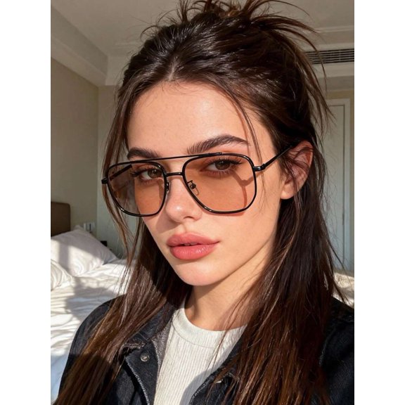 Women's Retro Square Double-Bridge Glasses, Fashion High-End Street Style Eyewear