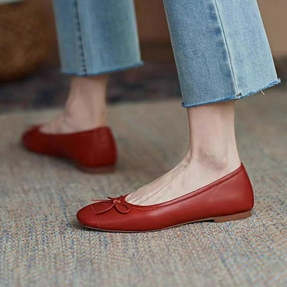 Women's Retro Square Toe Ballet Flats, Soft Leather-like Slip-ons, Comfortable Walking Shoes for Spring, Summer, Fall & Winter