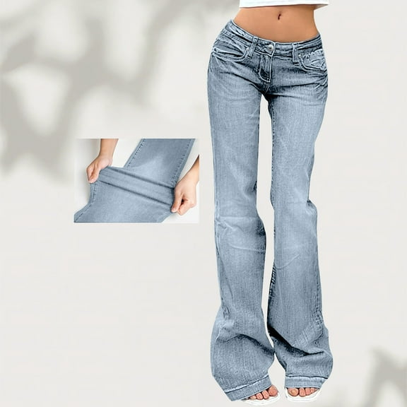 Women's Retro Street Style Bell Bottom Pants, Slim Fit Stretch Denim Jeans with Elastic Waist, Flattering Slimming Long Pants for Casual Wear, Daily Outings and Entertainment Events Light Blue S