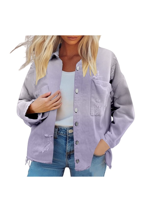 Women's Retro Street Style Denim Jacket With Edges