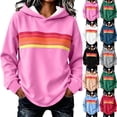 thumbnail image 1 of Women's Retro Stripe Hoodie Pullover Long Sleeve Colorful Casual Sweatshirt Top, 1 of 5