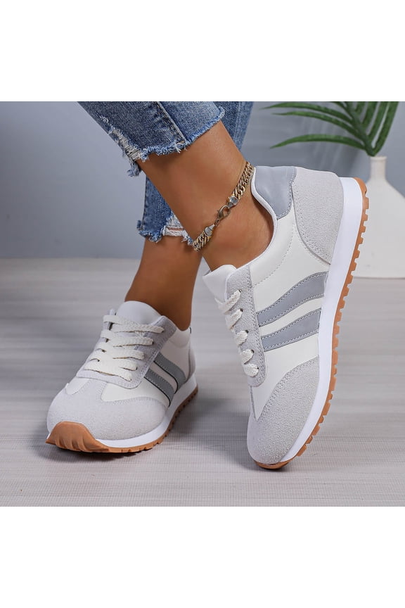 Women’s Retro Striped Casual Sneakers, Lace-Up Low Top Comfort Shoes, Lightweight Soft Sole Athletic Trainers, 3 Colors