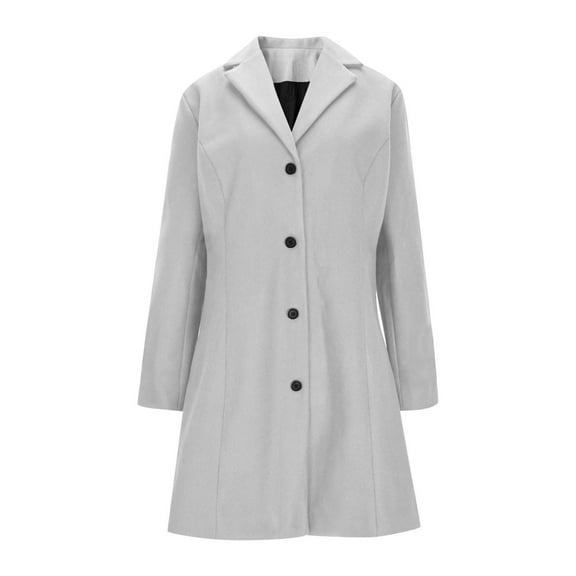 Women's Retro Style Trench Coat, Solid Color Notched Lapel Button Front Coat, Business Casual A-Line Mid-Length Coat, Slim Fit Wool Blend Jacket for Women, Classic Fall and Spring Outerwear Grey XL