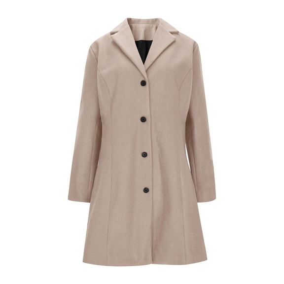 Women's Retro Style Trench Coat, Solid Color Notched Lapel Button Front Coat, Business Casual A-Line Mid-Length Coat, Slim Fit Wool Blend Jacket for Women, Classic Fall and Spring Outerwear Khaki S