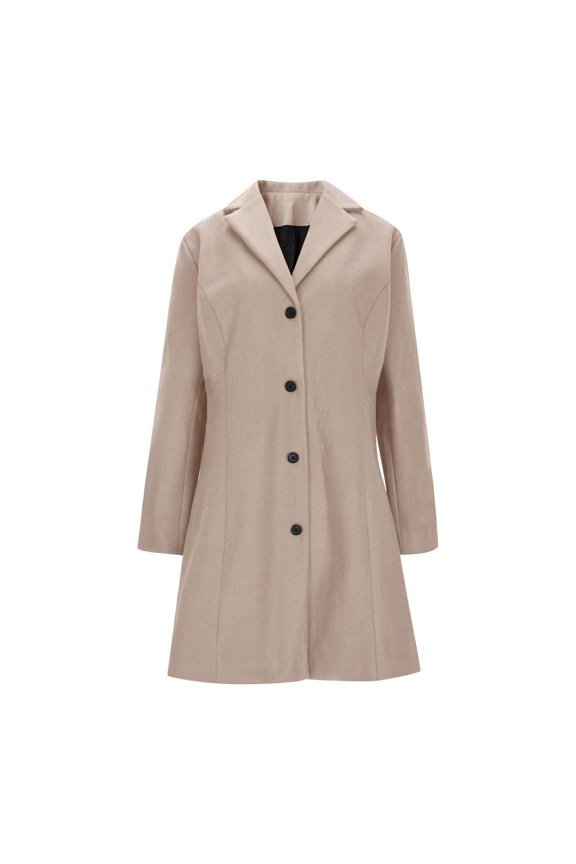 Women's Retro Style Trench Coat, Solid Color Notched Lapel Button Front Coat, Business Casual A-Line Mid-Length Coat, Slim Fit Wool Blend Jacket for Women, Classic Fall and Spring Outerwear Khaki S