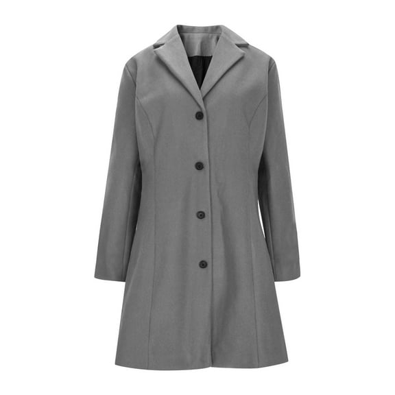 Women's Retro Style Trench Coat, Solid Color Notched Lapel Button Front Coat, Business Casual A-Line Mid-Length Coat, Slim Fit Wool Blend Jacket for Women, Classic Fall and Spring Outerwear Dark Gray