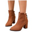 thumbnail image 1 of Women's Retro Suede Ankle Boots Almond Toe Chunky Block Heel Back Zipper Short Booties for Business Work, 1 of 8