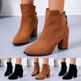 thumbnail image 1 of Women's Retro Suede Ankle Boots Almond Toe Chunky Block Heel Back Zipper Short Booties for Business Work, 1 of 8