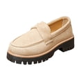 thumbnail image 1 of Women's Retro Suede Loafers Casual Versatile Slip On Dress Shoes Chunky Platform Non Slip Walking Shoes Brown Size 8.5, 1 of 8