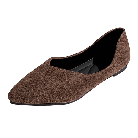 Women's Retro Suede Pointed Toe Ballets Flats Comfortable V Cut Loafers Lightweight Slip On Walking Dress Shoes Brown Size 9