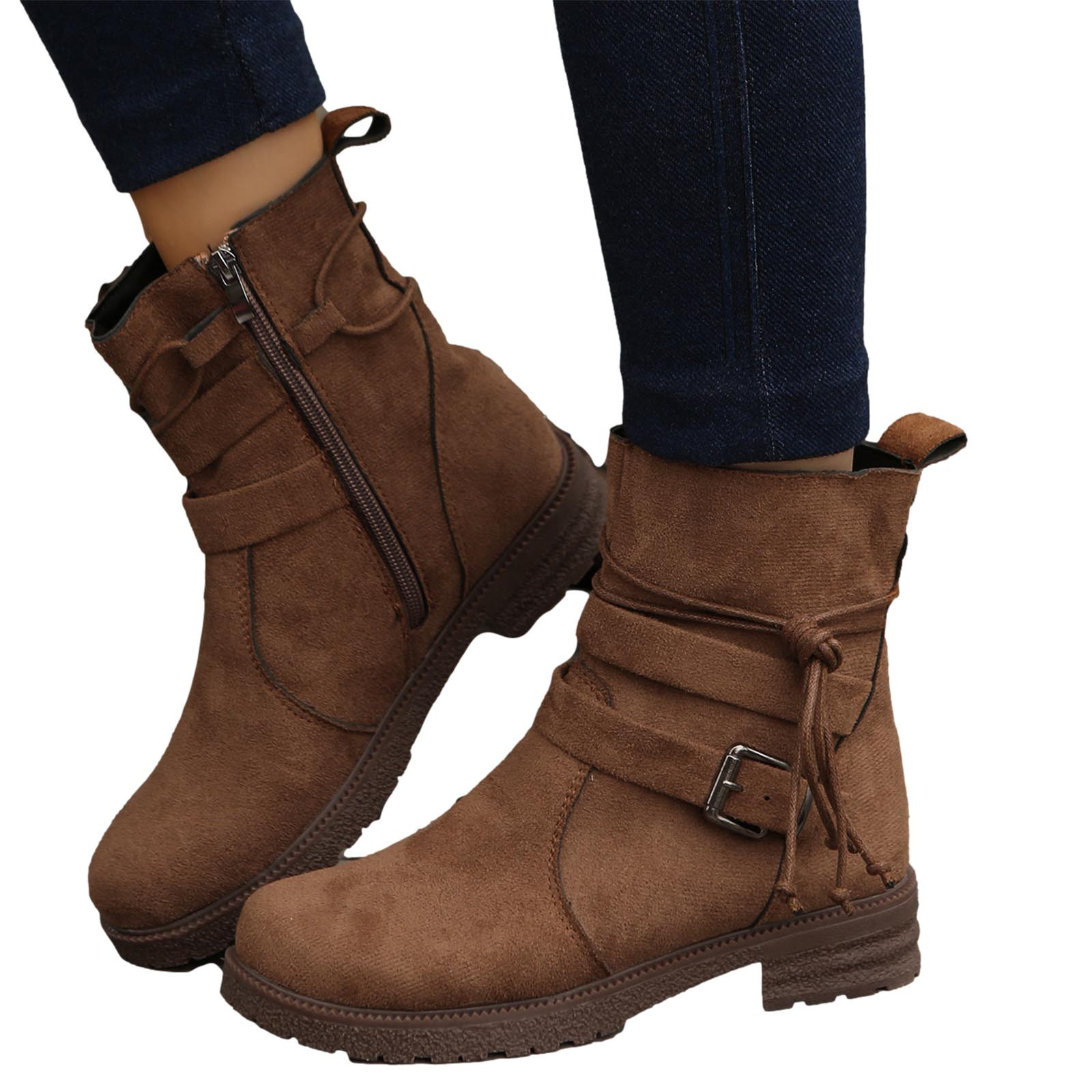 Vintage buckle side zipper boots 2025