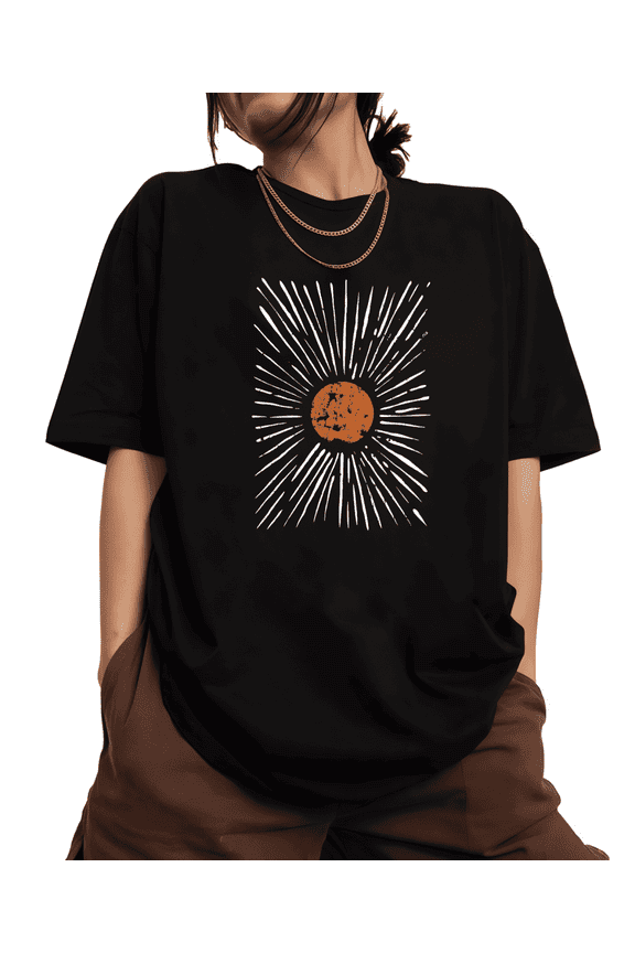 Women's Retro Sun T Shirt Casual Top Bold Graphic Short Sleeve Breathable Round Neck Black S-5XL