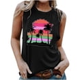 thumbnail image 1 of Women's Retro Sunset Graphic Tank Tops Elegant Going out Blouse Fashion 2024 Vintage Summer Clothes for Teen Girls Crew Neck Sleeveless Loose Fit Flowy Tunic Tops Dressy Casual Tops Black T Shirts XL, 1 of 5
