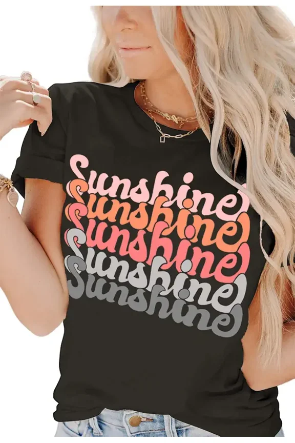 Women's Retro Sunshine Graphic Tee Vintage Inspired Colorful Printed Short Sleeve T-Shirt Casual Summer Fashion Top