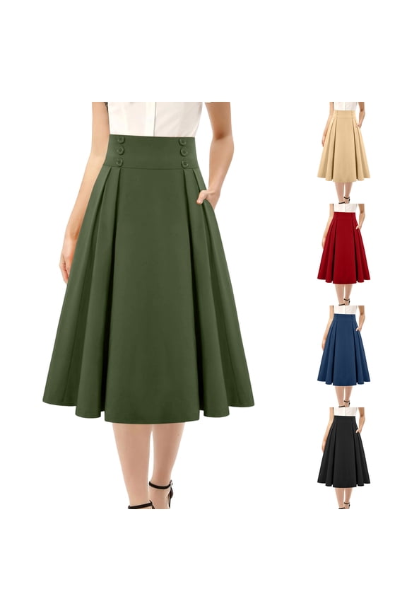 Women's Retro Swing Skirt with Hidden Side Pockets and Full Circle Hem, Soft Stretch Fabric for All Day Comfort Blue M