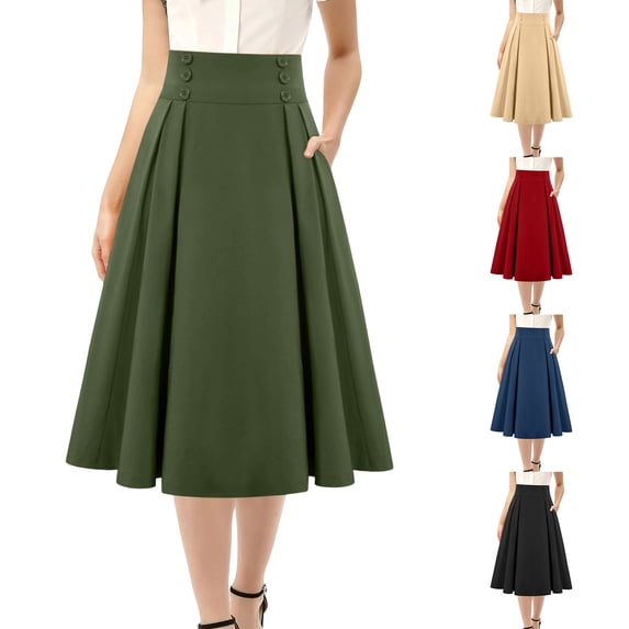 Women's Retro Swing Skirt with Hidden Side Pockets and Full Circle Hem, Soft Stretch Fabric for All Day Comfort Red S