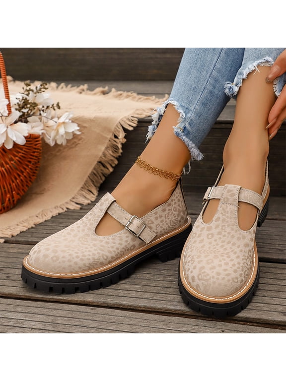 Women's Retro Thick Sole Single Strap Casual Shoes Fall Winter Everyday Flats for Work and Outings Casual Footwear