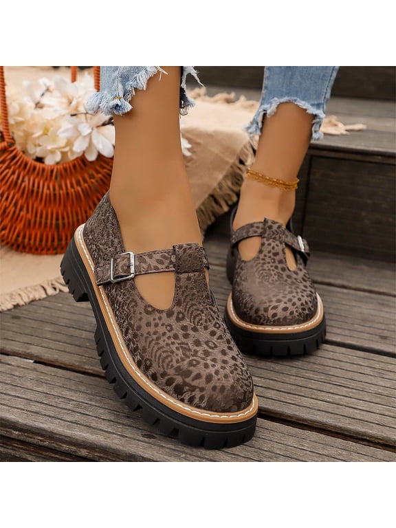 Women's Retro Thick Sole Single Strap Casual Shoes Fall Winter Everyday Flats for Work and Outings Casual Footwear