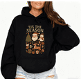 thumbnail image 1 of Women's Retro Tis The Season Christmas Printed Hooded Long-Sleeved Cotton Sweatshirt Black S-2XL, 1 of 7