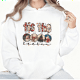 thumbnail image 1 of Women's Retro Tis The Season Christmas Printed Hooded Long-Sleeved Cotton Sweatshirt White S-2XL, 1 of 6