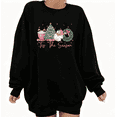 thumbnail image 1 of Women's Retro Tis The Season Coffee Tree Santa Wreath Star Graphic Cotton Round-neck Long-sleeved Sweatshirt Black S-3XL, 1 of 6