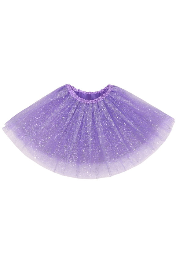 Women's Retro Triple Layered Tulle Dress-up Tutu Skirt w/ Sparkling Sequin,Purpl