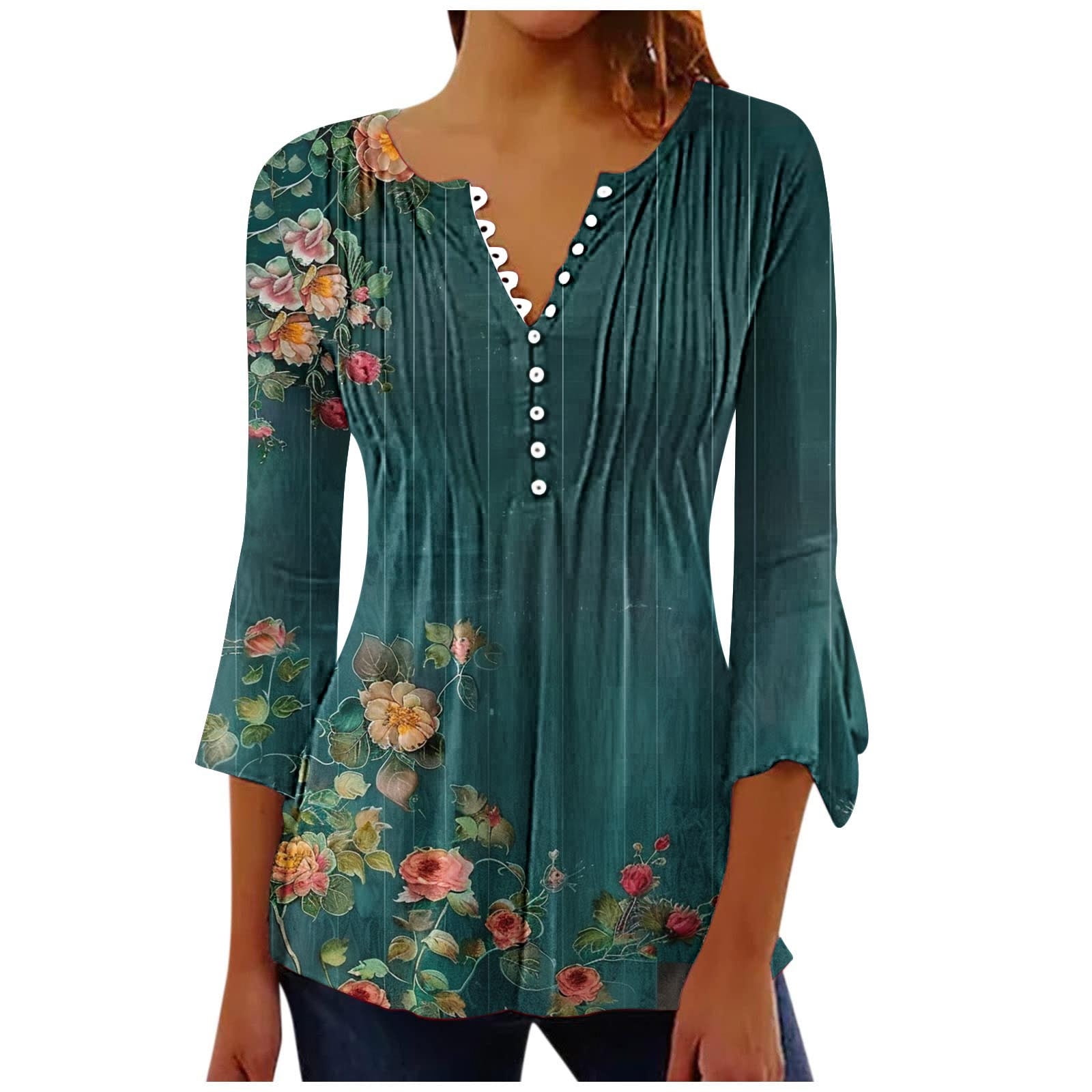 Women's Retro Aztec Print Casual Puff Sleeve Denim Shirt main image 1