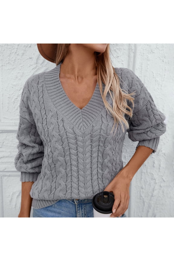 Women's Retro V Neck Sweater Loose Pullover Long Sleeved European And Solid Color Pullover Sweater Silk Sweaters for Women Woman Sweaters for Women Womens Zip Pullover Sweatshirt Plain Sweaters for