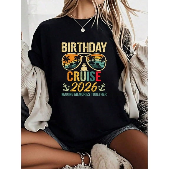 Women's Retro Vintage Birthday Cruise 2026 Graphic T-Shirt