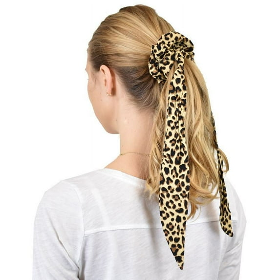 Women's Retro Vintage Versatile Neckerchief Head Scarf Hair Tie Sash Scrunchie, Leopard Print