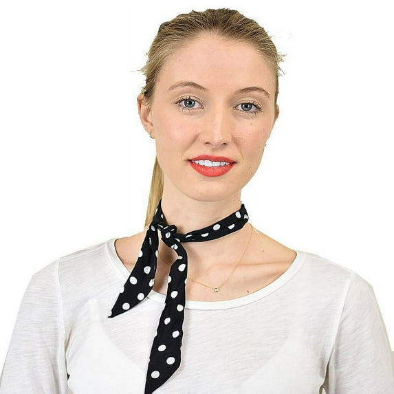 Women's Retro Vintage Versatile Neckerchief Head Scarf Hair Tie Sash Scrunchie, Polka Dot Black