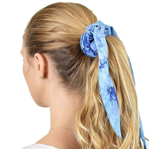 Women's Retro Vintage Versatile Neckerchief Head Scarf Hair Tie Sash Scrunchie, Tie Dye Sky Blue
