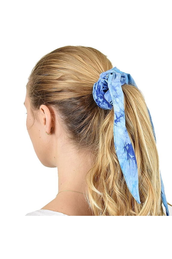 Women's Retro Vintage Versatile Neckerchief Head Scarf Hair Tie Sash Scrunchie, Tie Dye Sky Blue
